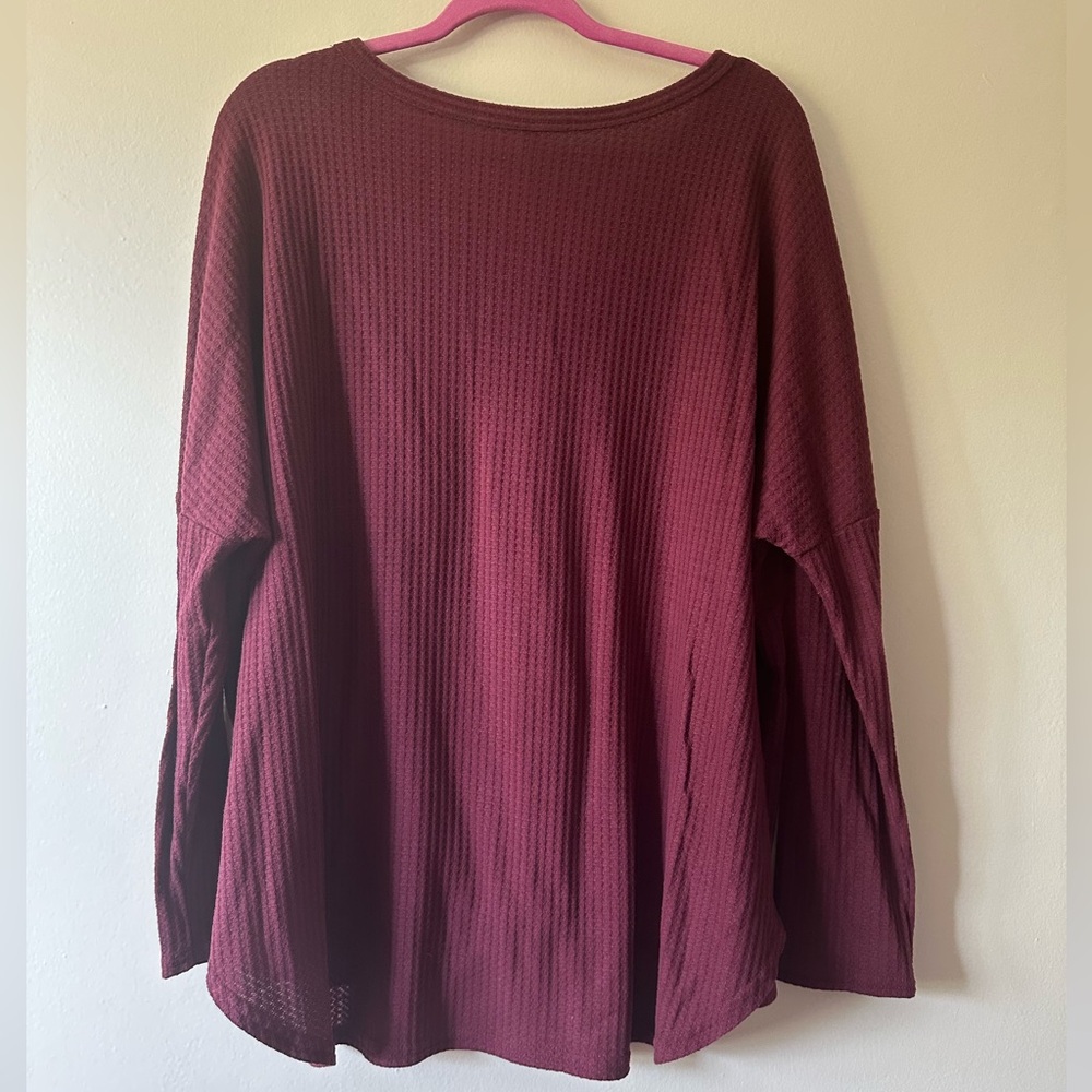 Burgundy Waffle knit V-Neck Top 2X